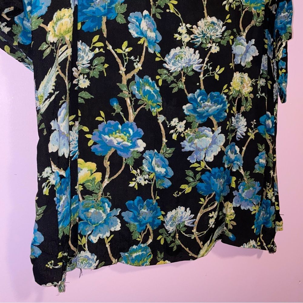 J Jill XLP Black Floral Blouse Short Sleeve Tunic Top - Picture 8 of 8